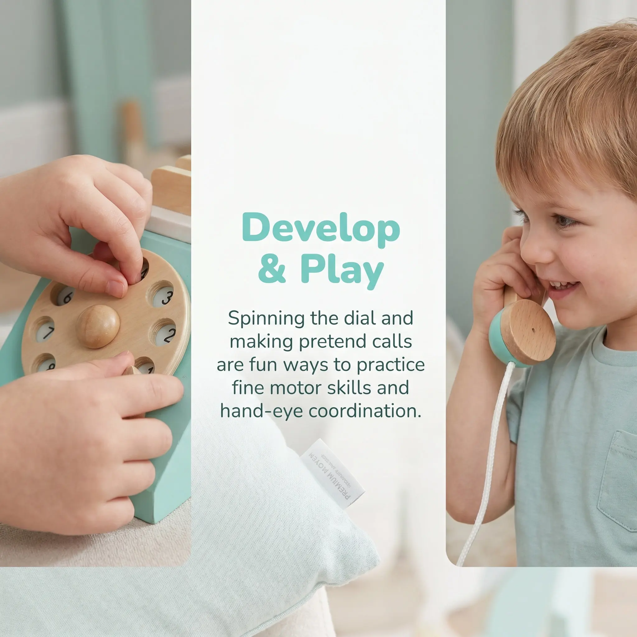 1Pcs Rotary Dial Wooden Vintage Telephone Simulation Educational Role Play Home Appliance for Kids Cognitive Development