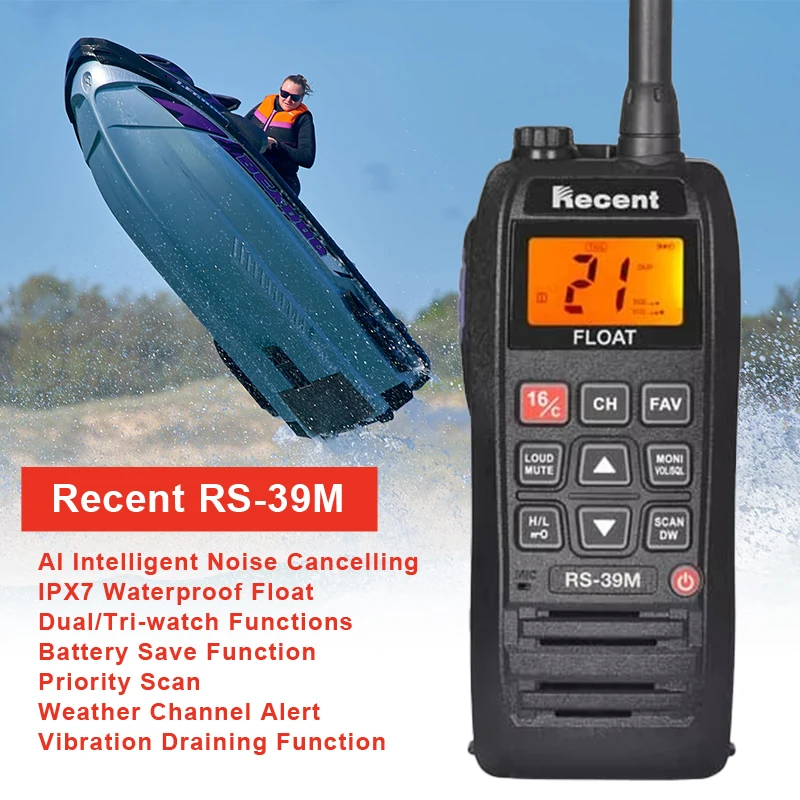 Recent RS-39M 6W IPX7 Waterproof Float VHF Marine Radio Weather Channel Domain Sirrusxm Radio Walkie Talkie Handheld Transceiver