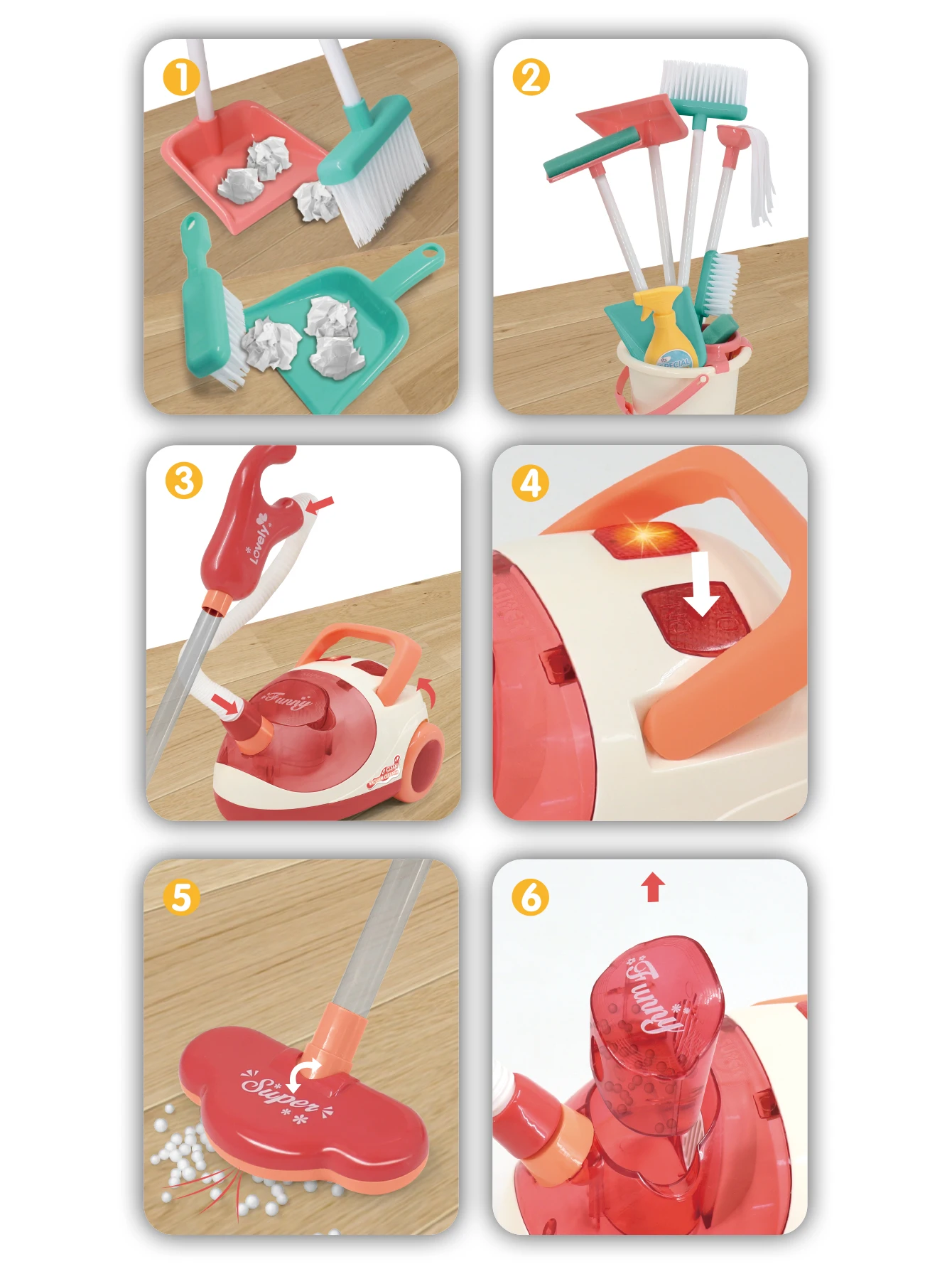 Aspirateur Sanitaire pour Maison de Jeu, 11 Pièces Adapté aux Enfants de Plus de 3 Ans, avec Aspiration Fonctionnelle