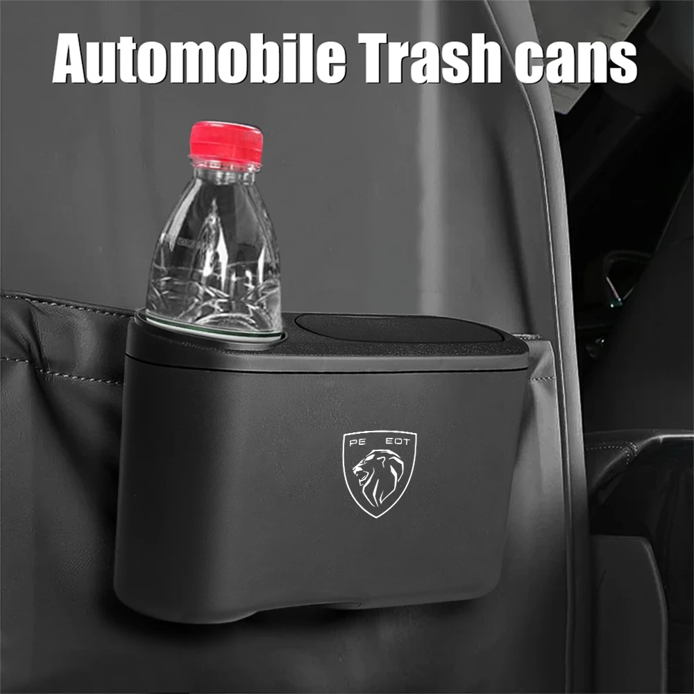 Car Trash Can Hanging Trash Bin With Drink Holder Organizer Box For Peugeot RCZ 208 3008 107 308 2008 207 508 607 301 106 406