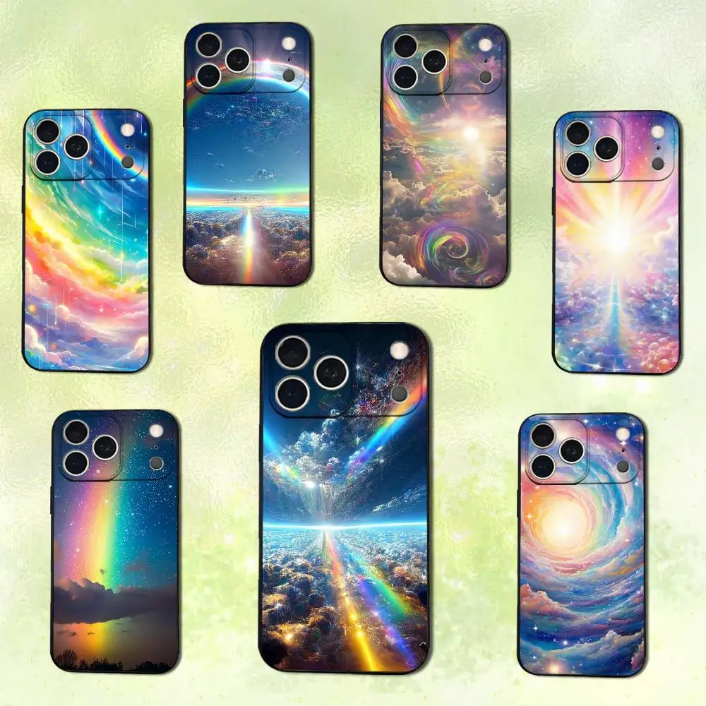 

Shining Beautiful Rainbow Phone Case For iPhone 14,13,17,12,11,16,15,Plus,Pro Max,XS,X,XR,SE,Mini,Soft Silicone Black Cover