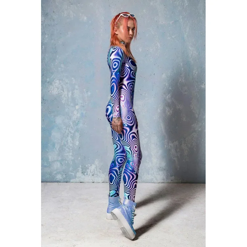 Cosbao Adults Muscle Lines Color Pattern Cosplay Costume Spandex Zentai Suit Halloween Party Bodysuit High-waisted Sports Jumpsu