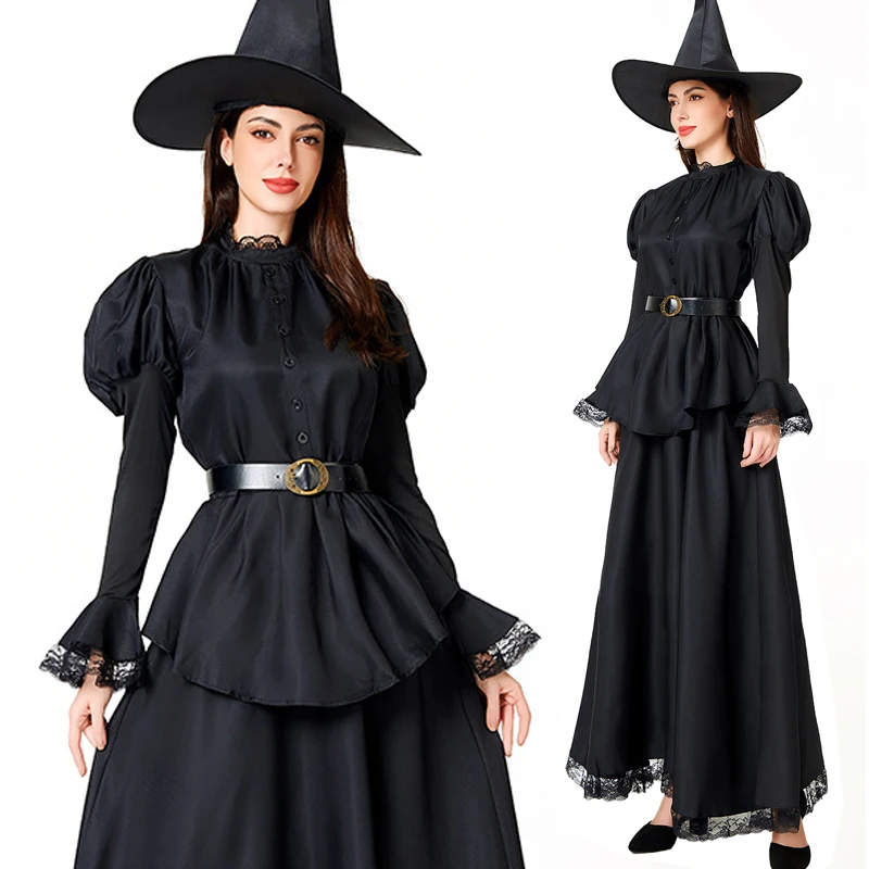 

Halloween Magic Witch Adult Cosplay Costume Ball Cosplay Wizard Hat Robe Queen Cos Costume