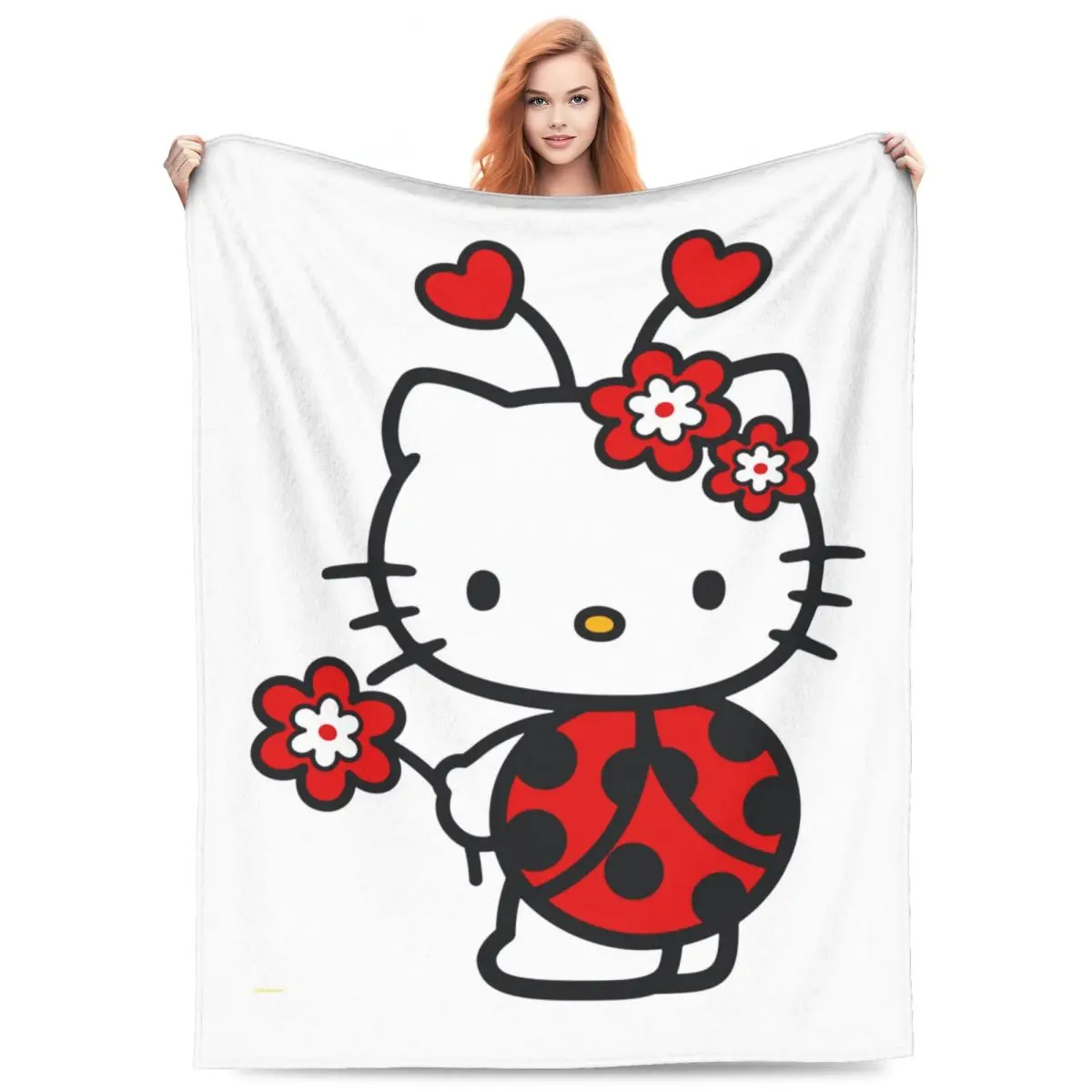 

Hello Kitty Cosplay Ladybug Blanket Picnic Flannel Throw Blanket For Couch Chair Warm Soft Design Quality Bedspread Gift Idea