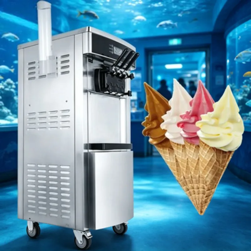Countertop Ice Cream Machine 3 Flavors Commercial Soft Serve Maker Frozen Yogurt Equipment for Bakery Cafe