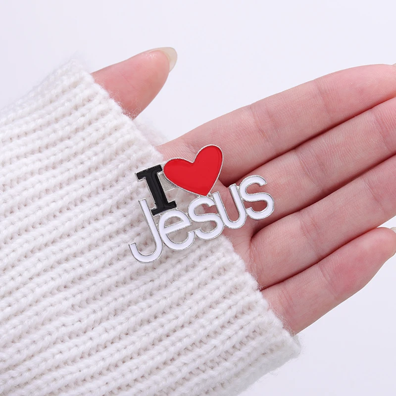 Custom I Love Jesus Enamel Pins Heart Christian Love Faith Accessories Metal Brooches Lapel Badges Backpack Clothes Jewelry Gift