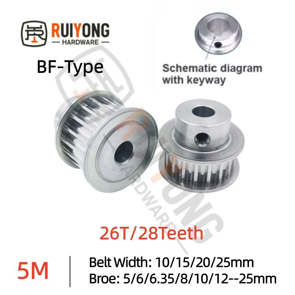 

HTD 5M BF Type Timing Pulley 26T/28T Bore 5/6/6.35/8/10/12-25mm Belt Width 10/15/20/25mm