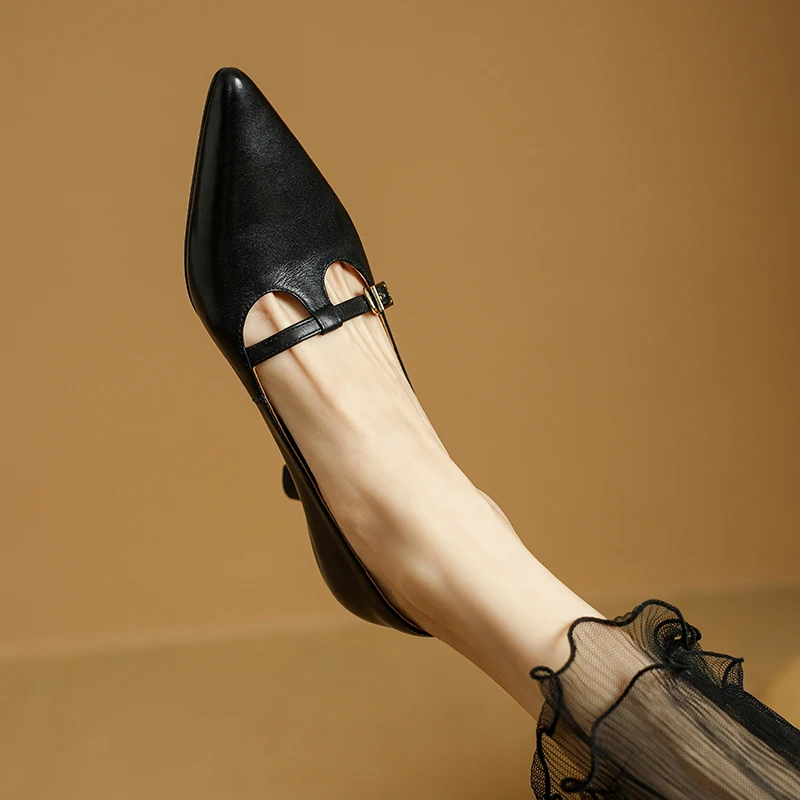 Woman Shoes Thin Heeled For Retro Pumps 2025 French Style Pumps Slip On European Spring Med Heels Handmade Vintag Dress Pumps