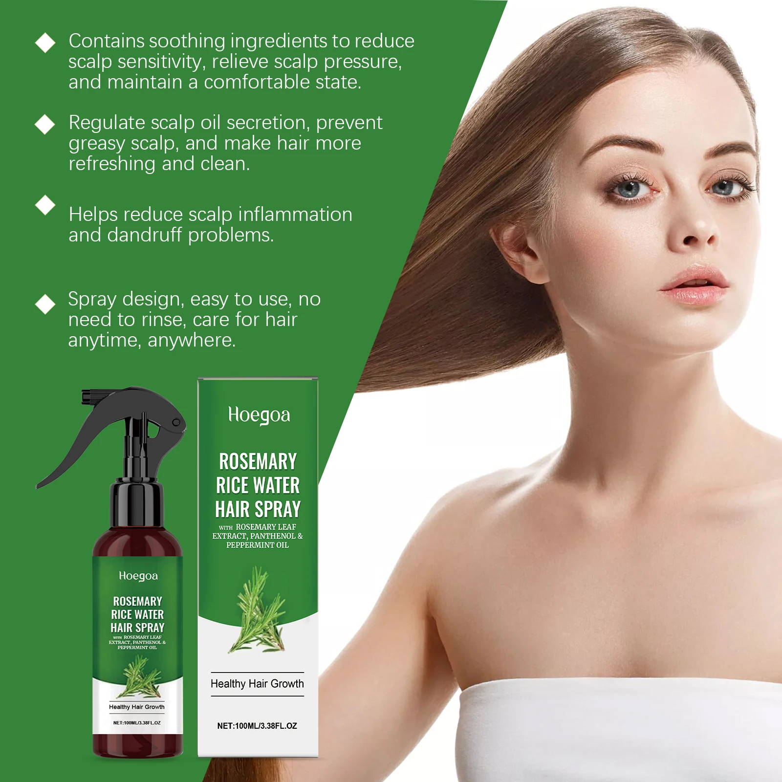 Rosmarin-Reiswasser-Haarspray mit Rosmarinextrakt Fördert Gesundes Haarwachstum Reduziert Haarausfall Nährt die Kopfhaut Tägliche Pflege – Detail 7