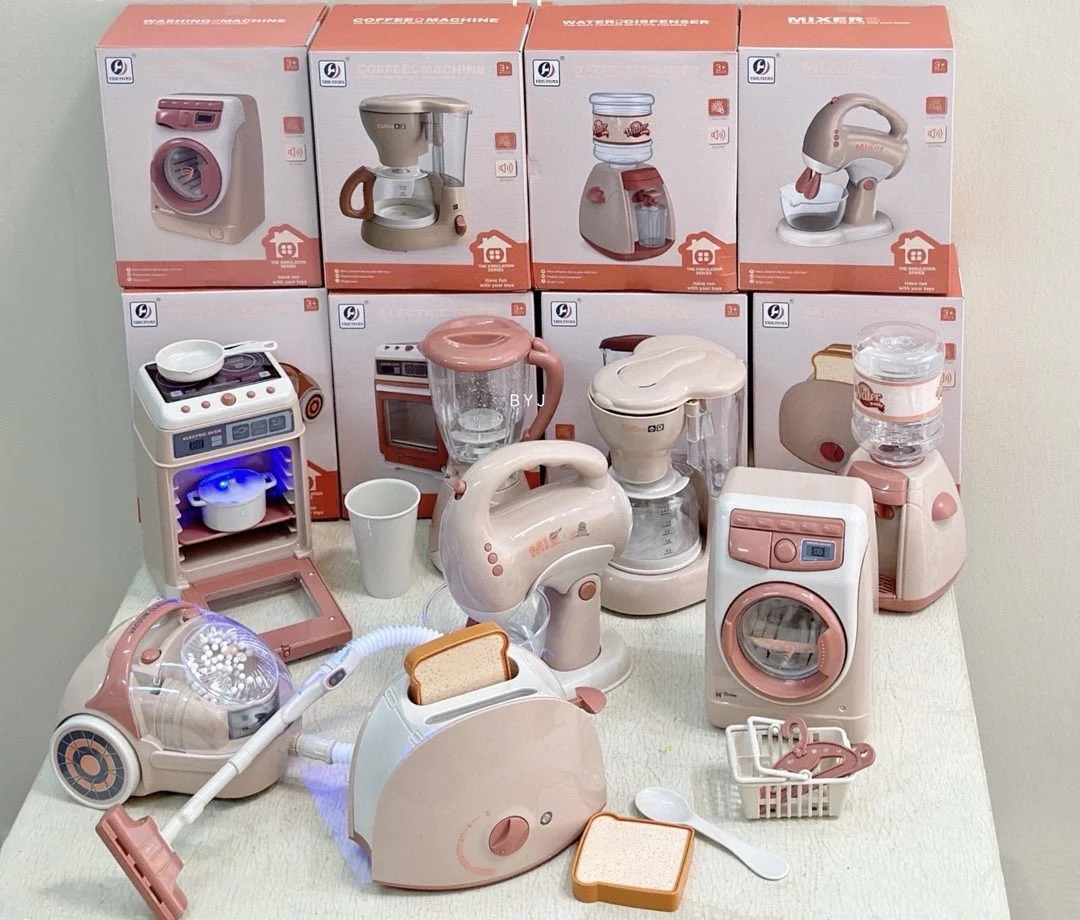 

Kids Kitchen Playset with Light - Simulation Electric Washer/Oven/Bread Maker, Pretend Play Home Appliance Toy Set