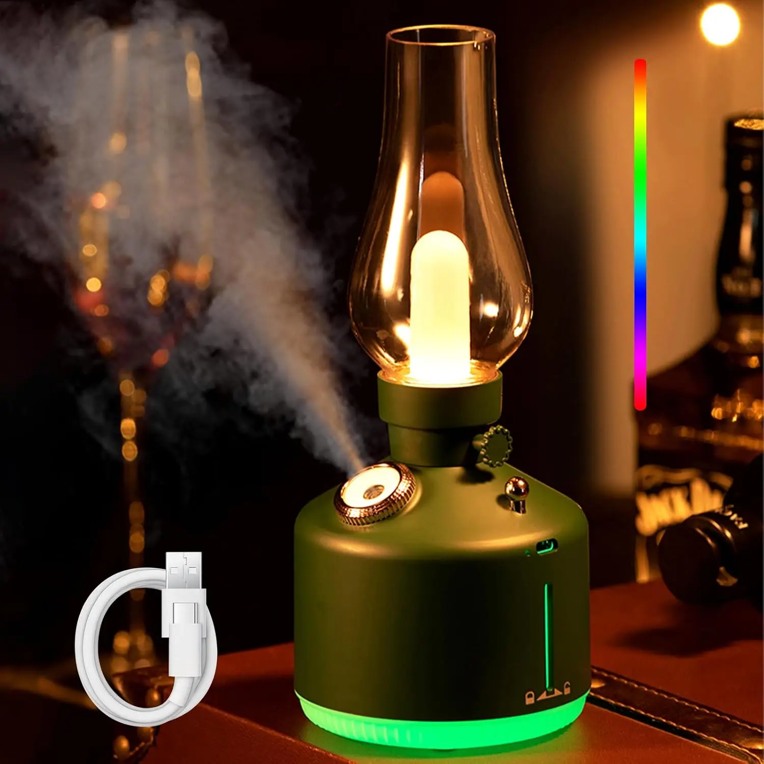 Bedroom Humidifiers,2-Gear Spray Adjusted 1200mAh Desk Humidifier,280ml Retro Humidifier with Color LED Night Light