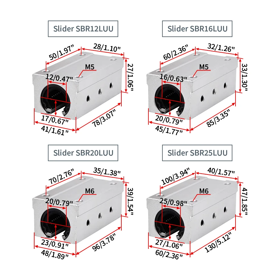 Open Linear Ball Bearing Block SBR12LUU SBR13LUU SBR16LUU SBR20LUU SBR25LUU SBR Slider With Pressure Plate CNC Machine Part 1/2/