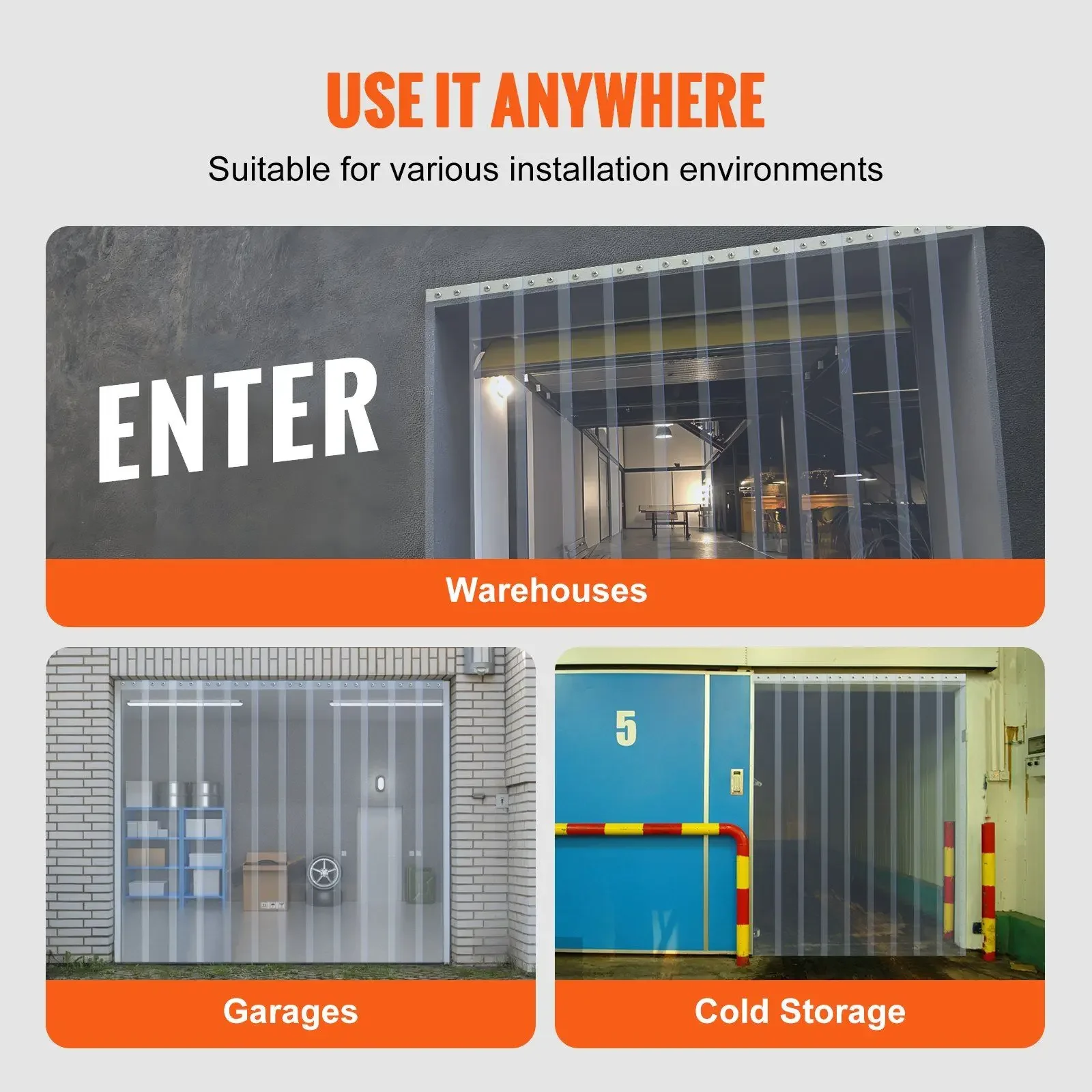 Commercial PVC Strip Door Material – 100' Length x 12" Width – 0.12" Thick Clear Plastic Strips – High Traffic Areas