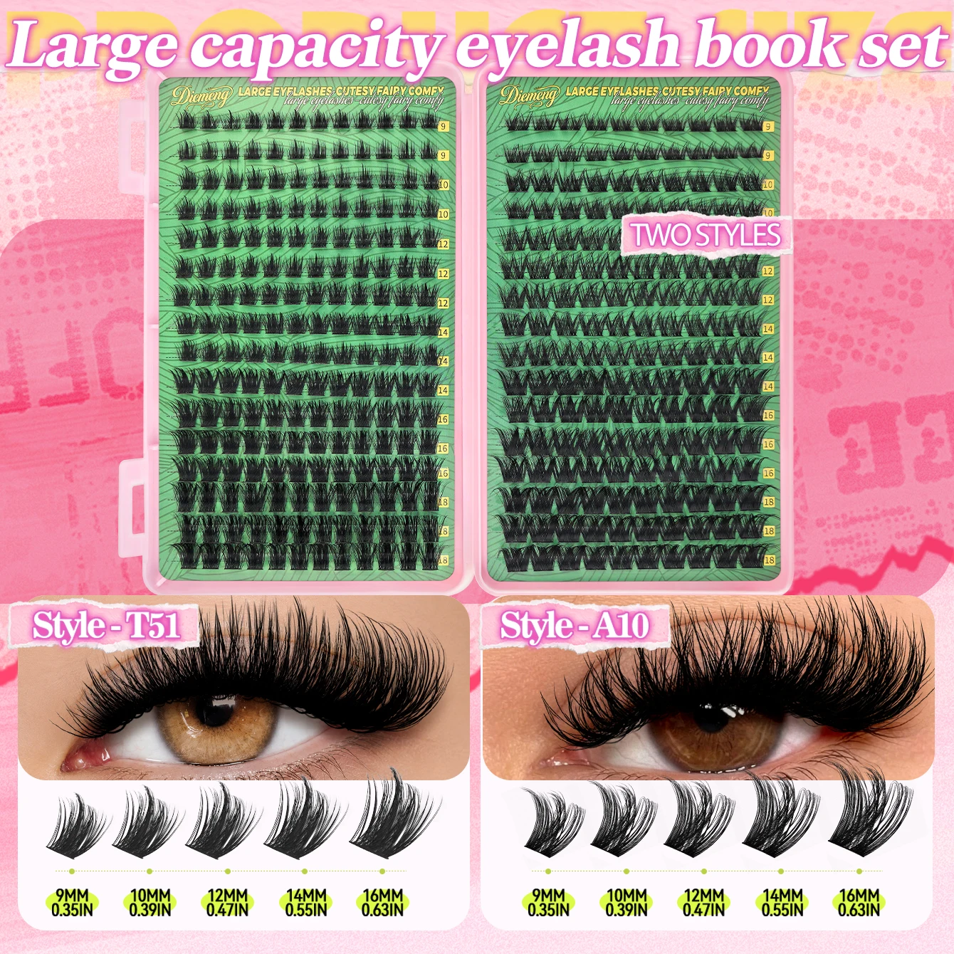 352-teiliges Flauschiges Wimpernbüschel-Set, Gemischte Stile A17+A11/T51+A10 Einzelne Wimpernverlängerungen, DIY Volumen-Wimpern mit Kleber und Pinzette – Detail 5