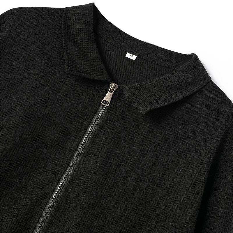 Lapel Slim Fitting Male coat Waffle zipper pocket Long Sleeved Sportswear man Cardigan jacket set Pants elegant Men\'s clothing