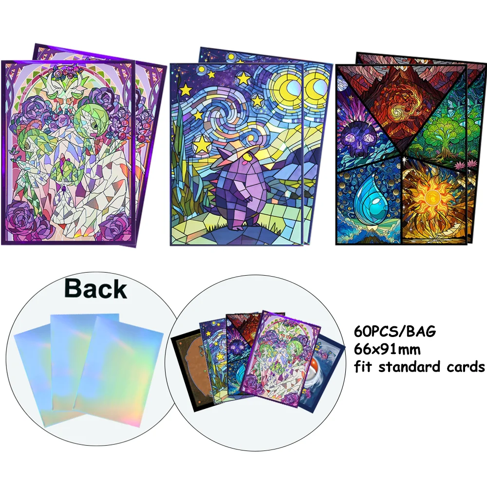 60PCS 66x91mm Holographic Glass Shattered  laser Card Sleeves Shining Game Card Protective Cover for PKM/PTCG/TCG Game Cards