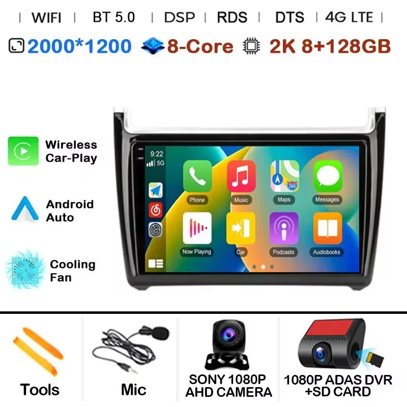 Android 15 Auto Radio 2Din CarPlay Multimedia Videospeler voor Volkswagen VW POLO sedan 6R 2008-2020 GPS Navigatie Autoradio