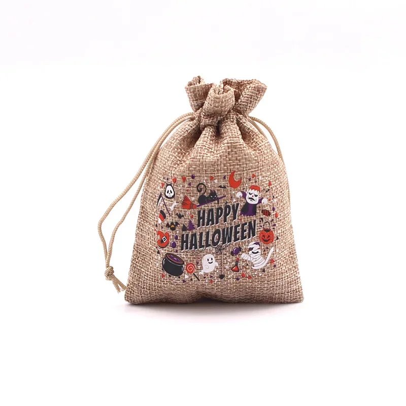 10pcs 13x18cm Happy Halloween Bags Drawstring Small Candy Gift Storage Packaging Kids Trick or Treat Pocket Pouches Party Favors