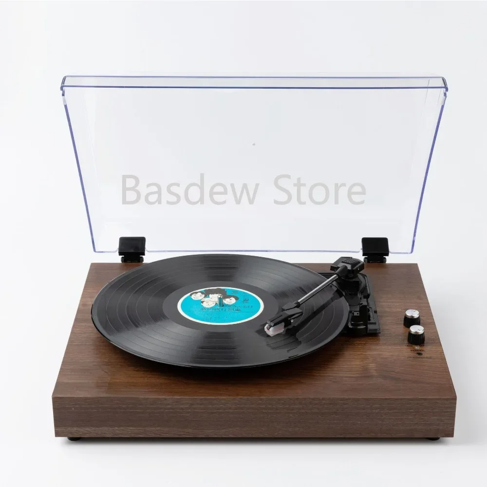 Record Player Retro Record Player Wooden Phonograph Built-in Double-Trumpet Speaker Desktop Acrylic Dust Cover