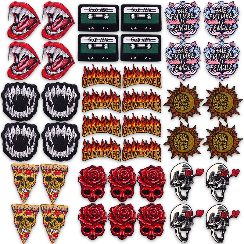 10 unids/lote Game Over Punk Metal calavera bordado parche hierro en insignia bordada para chaqueta chaleco bolsa gótico Rock diseño de música DIY