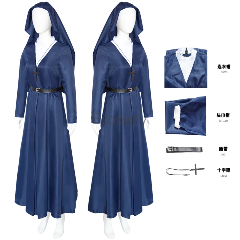 Women Traditional Nuns Costumes Tv Series Mrs.Davis Simone Cosplay Clothing Full Set Female Halloween Carnival Roleplay Costumes