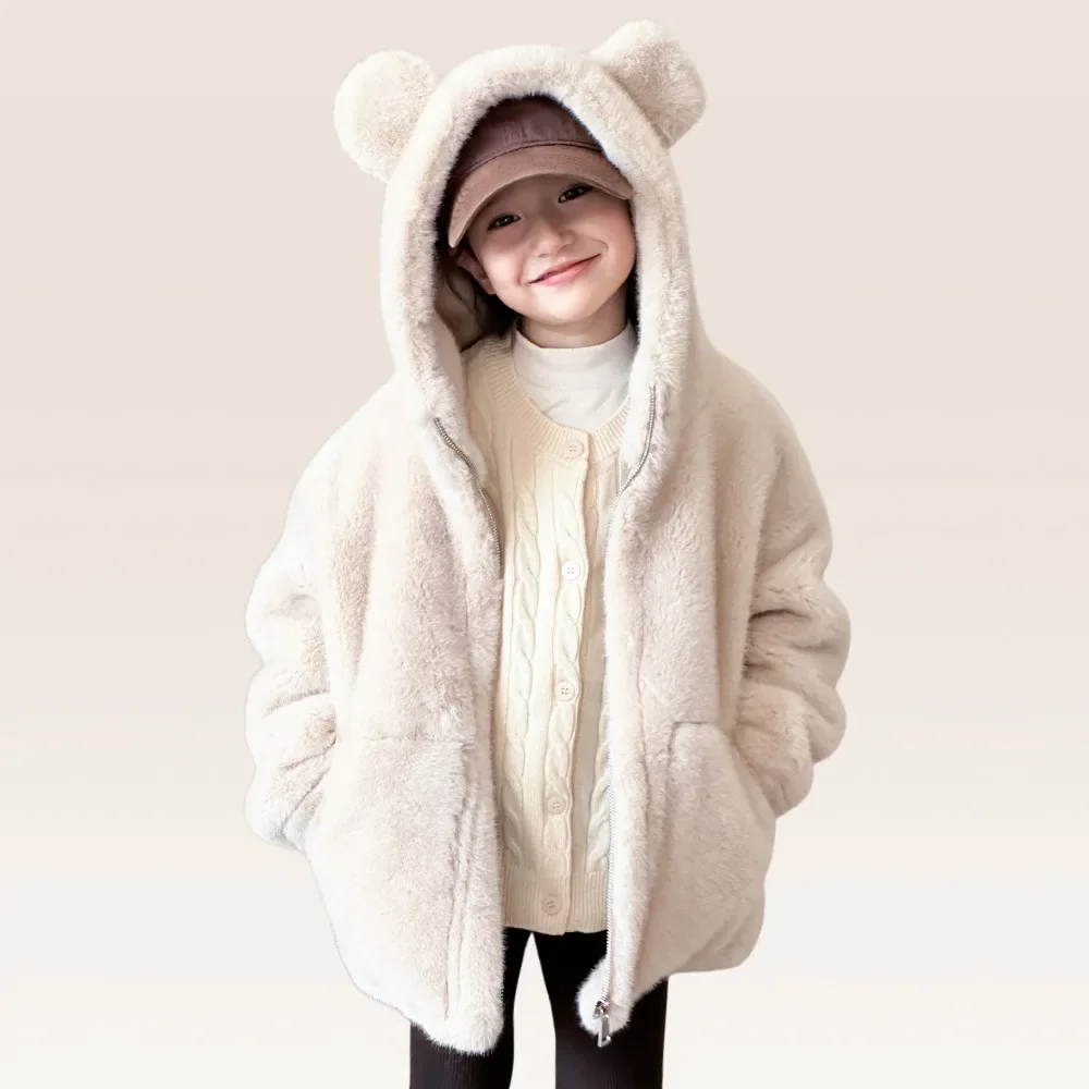 

Fashion New Girl Boy Outerwear Winter Warm Thicken Fur Jacket Baby Bear Hooded Coats Kids Cotton Plush Clothes XMP219