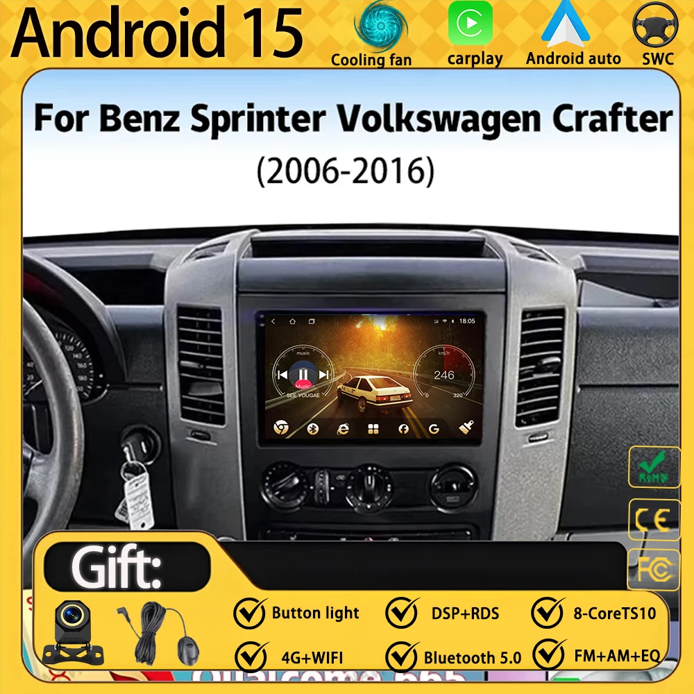Coche Auto Radio Android para Benz Sprinter Volkswagen Crafter 2006 - 2016 navegación GPS tablero HDR pantalla cámara Wifi Bluetooth