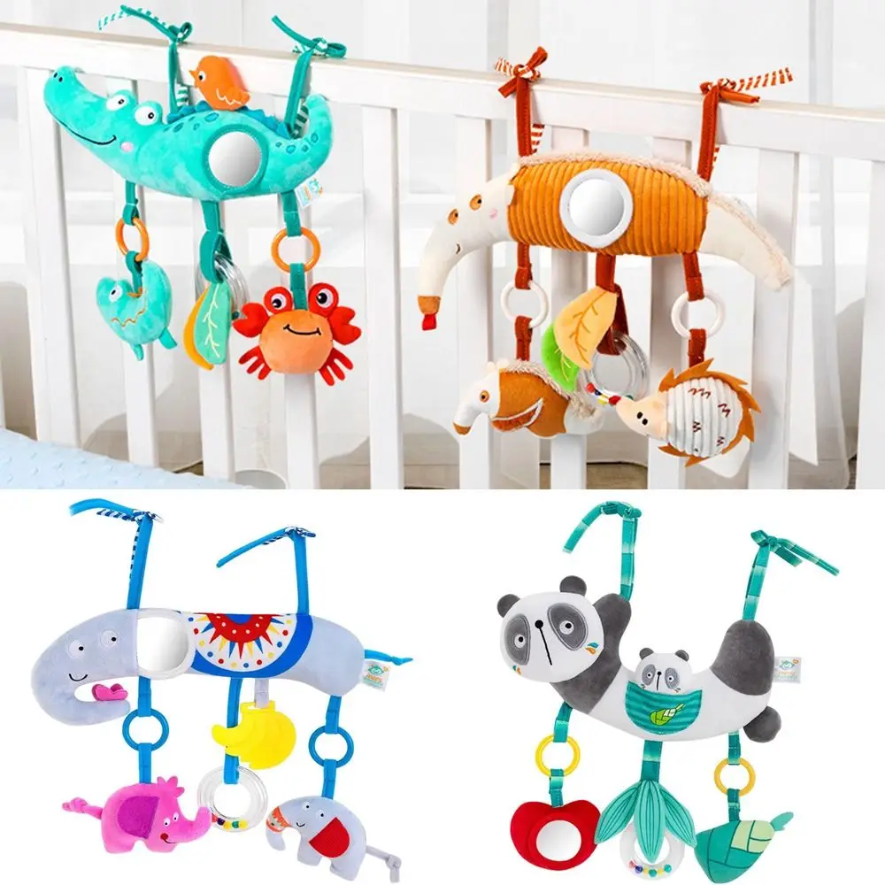 Animal-shaped Baby Stroller Hanging Pendants with Strap Distorting Mirror Baby Wind Chime Toy Rattle Visual Development