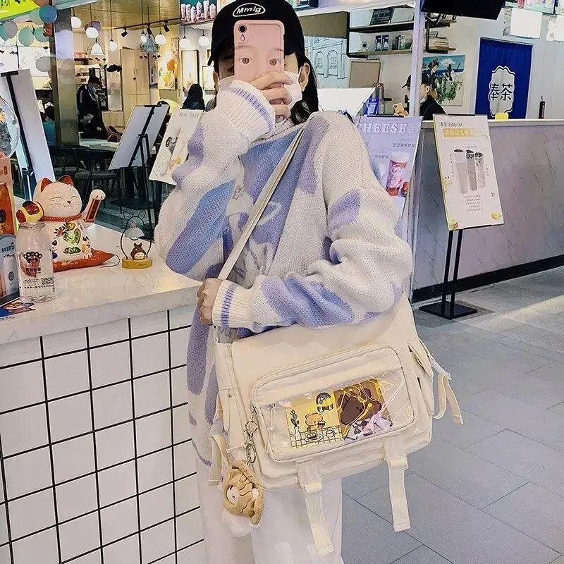 Korean Instagram Large Capacity Student Classbag Transparent Pain Bag Japanese Harajuku Ancient Style Girl Single Shoulder Cross