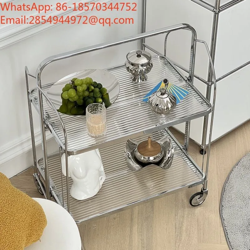 2026      Vintage Foldable Rolling Bar Cart Glass Side Table Mobile Storage Serving Trolley