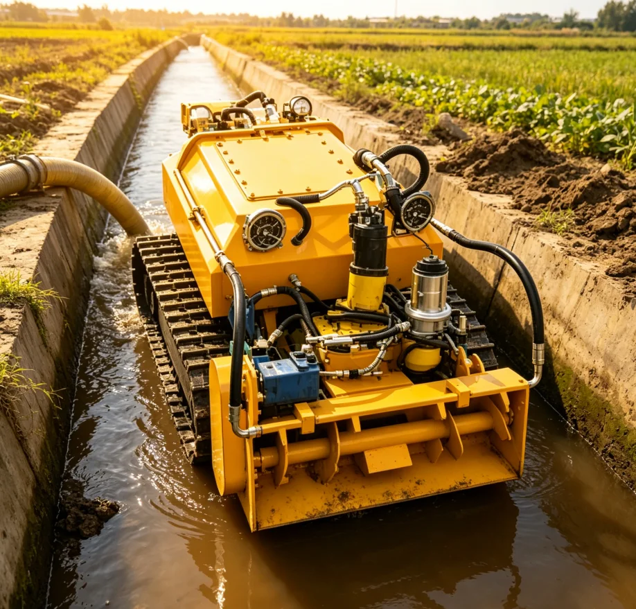Underwater Dredging Robot Self-Propelled Remote Control Tracked Crawler for Submersible Sludge Removal Operations
