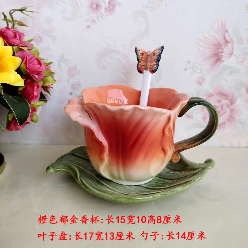 النمط الأوروبي السيراميك توليب بعد الظهر الشاي فنجان القهوة الفن زهرة شكل الخزف فنجان الشاي مكتب القدح زوجين القدح أواني المطبخ #6
