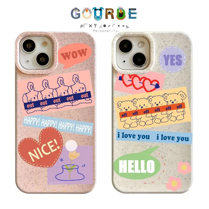 

Gourde Funny Cute Casing Bear English Sticker Pattern Case for Iphone 15 14 12 13 11 Pro Max IP 7 8 Plus Iphon X XS XR Xs Max