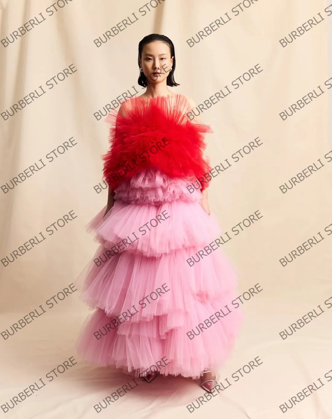 Moda mix cores em camadas tule vestido de verão elegante inchado malha longo vestidos formais fofos ocasiões especiais vestidos de festa