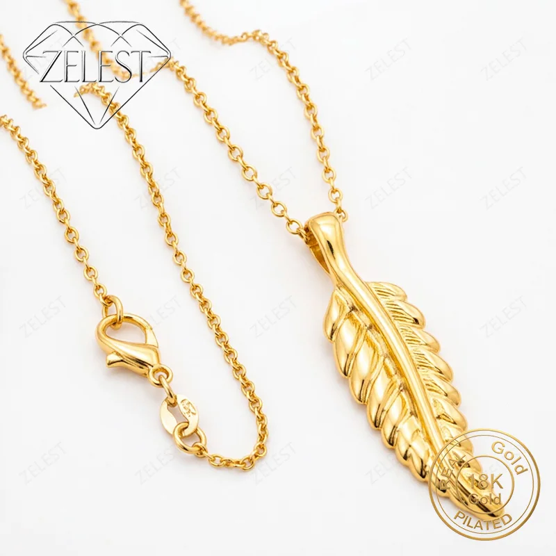18K Gold Plated 16-30 Inch Delicate Feather Pendant Necklace, Fashionable Wedding Gift Jewelry for Women