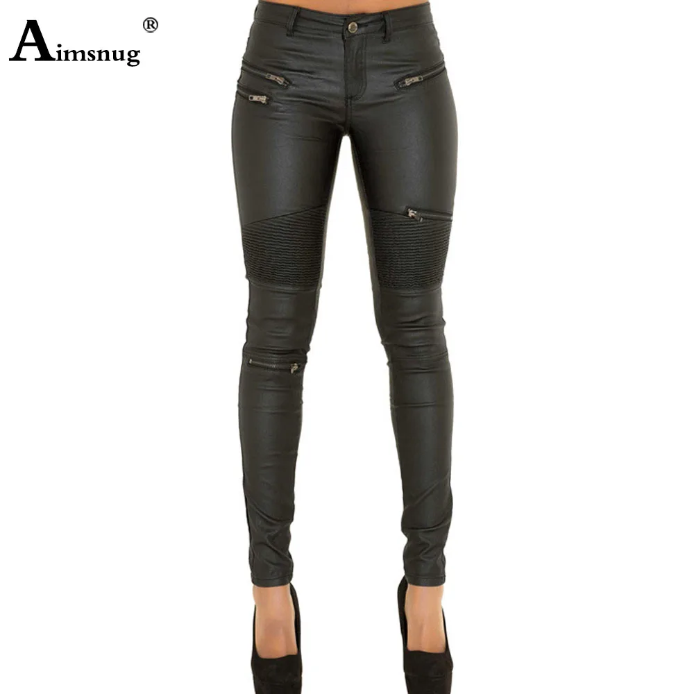 

Sexy Hot Women Faux PU Leather Pants High Waist Female Skinny Pants Girls Multi-Zippers Trouser European Fashion Lace-up Pant