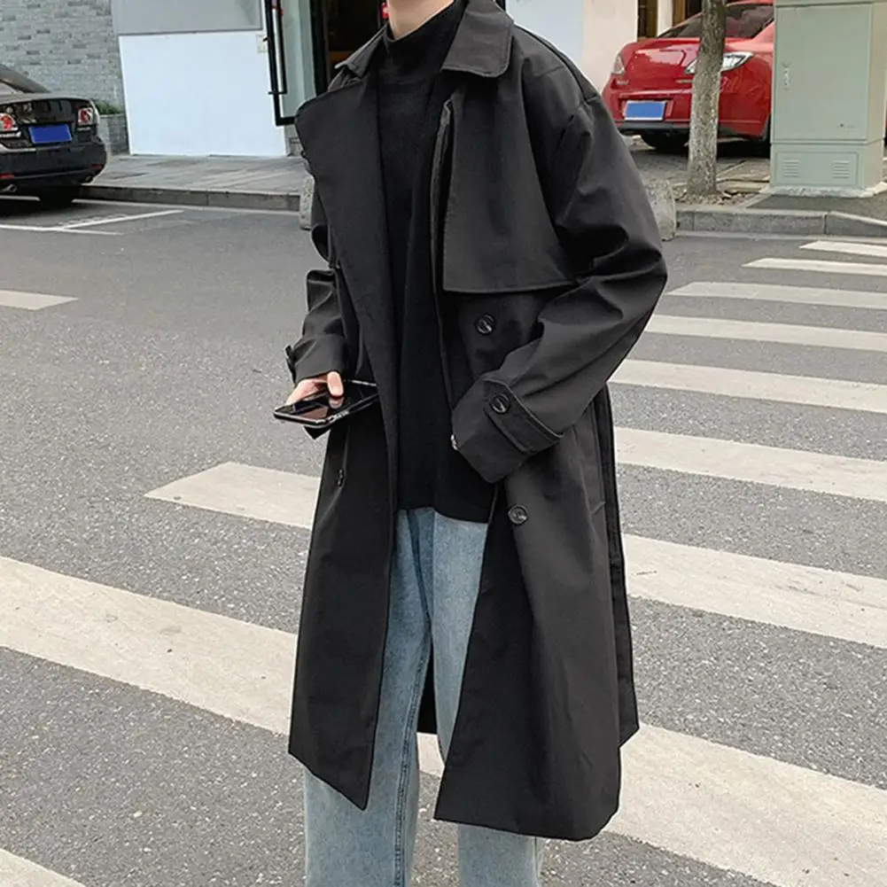 Trendy Oversized Double Breasted Turn-down Collar Men Winter Coat for Street Men Trench Coat Men Winter Coat