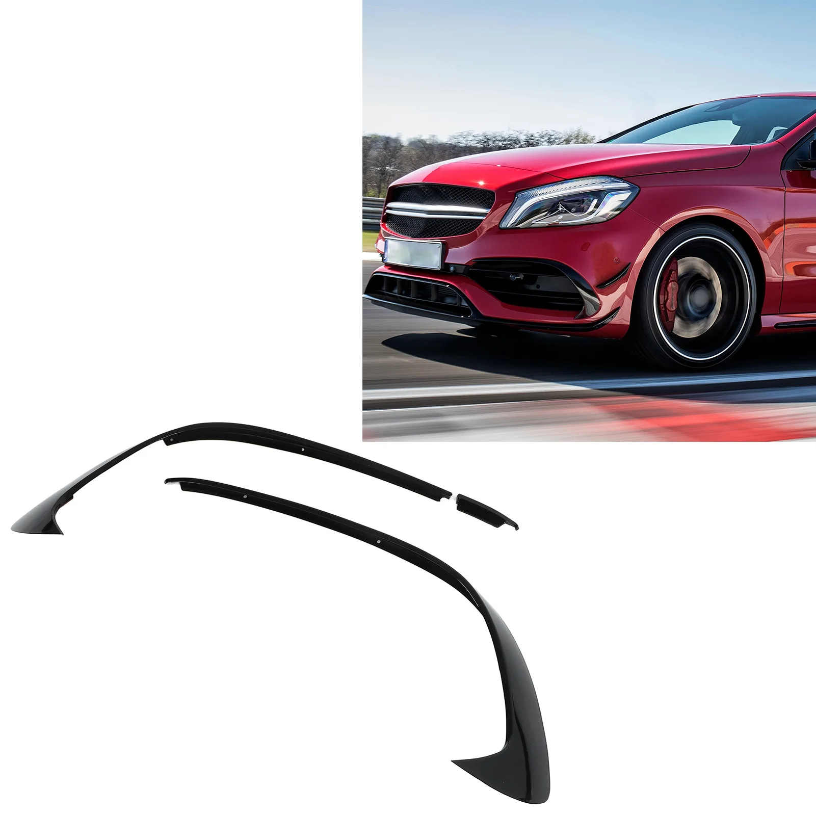 New Glossy Black Front Bumper Spoiler Splitter Trim Replacement for Mercedes‑Benz A‑Class W176 AMG‑Line A45 2015‑2018