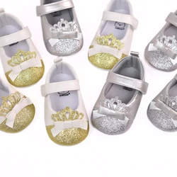 Baby toddler shoes, fashion crown baby girl casual step shoes, lightweight and non-slip, suitable for daily & vacation wear, spr