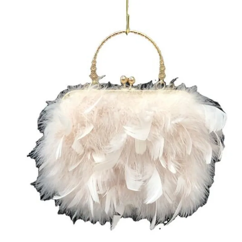 Designer Luxury Turkey feather Party Evening Clutch Bag Women Wedding Purses and Handbags  Shoulder pearl Chain Shoulder Bag