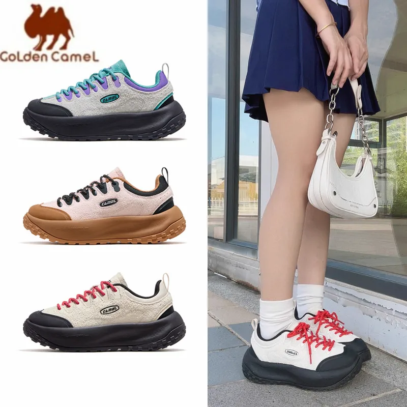 

GOLDEN CAMEL Croissant Women's Sports Shoes Cow Casual Bread Ladies Walking Shoes for Women Breathable Non-slip Female Sneakers