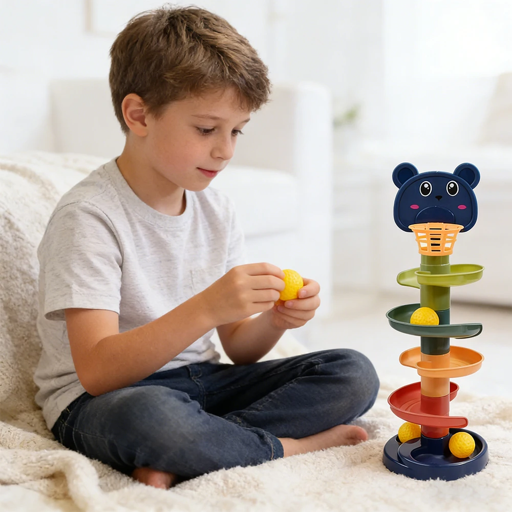 Baby Rotating 3/5/7-story Track Stacked Montessori Rolling Ball Tower Early Parent Child Education Interactive Toy Gift