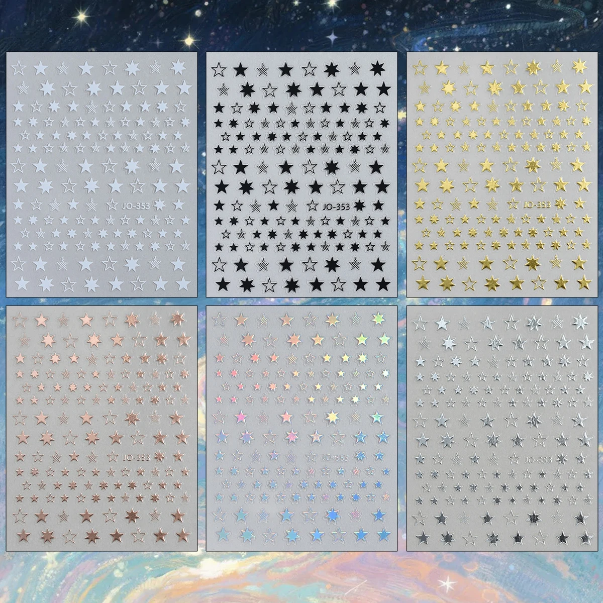 3 to 12 Sheets Star Nail Stickers Black White Gold Silver Multicolor Self Adhesive DIY Manicure Nail Art Decals for Women Girls