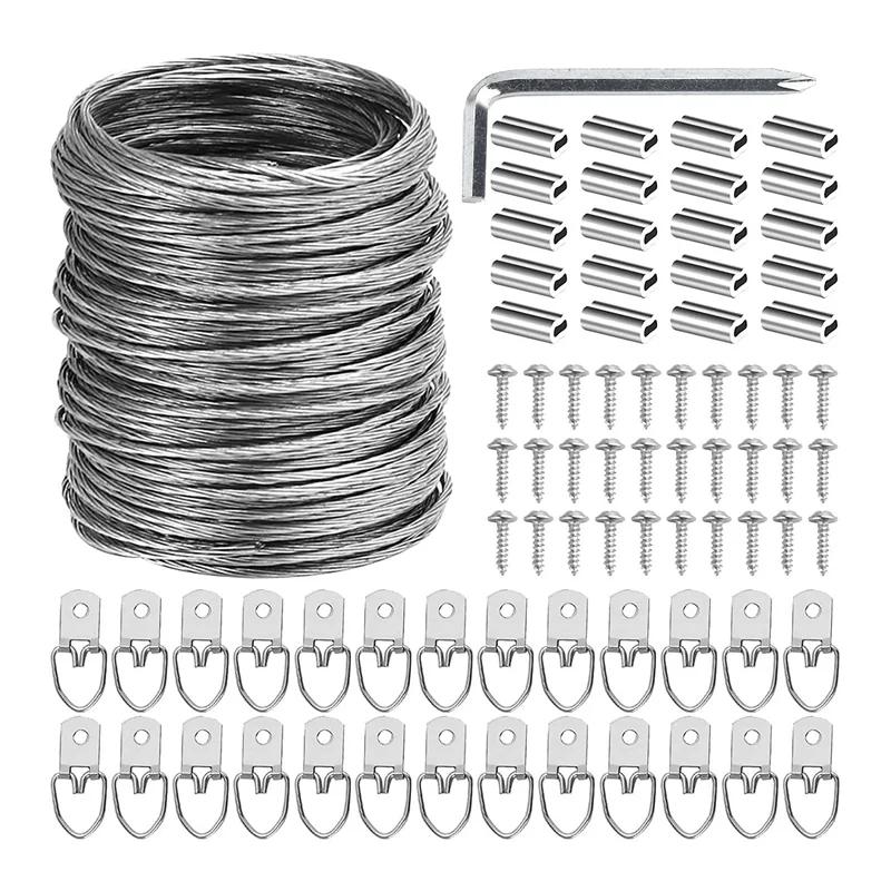 A06K 100 Pcs Picture Hanging Wire Kit, 100 Feet Heavy Duty Wire Picture Hanging for Photo Mirror Frame Artwork