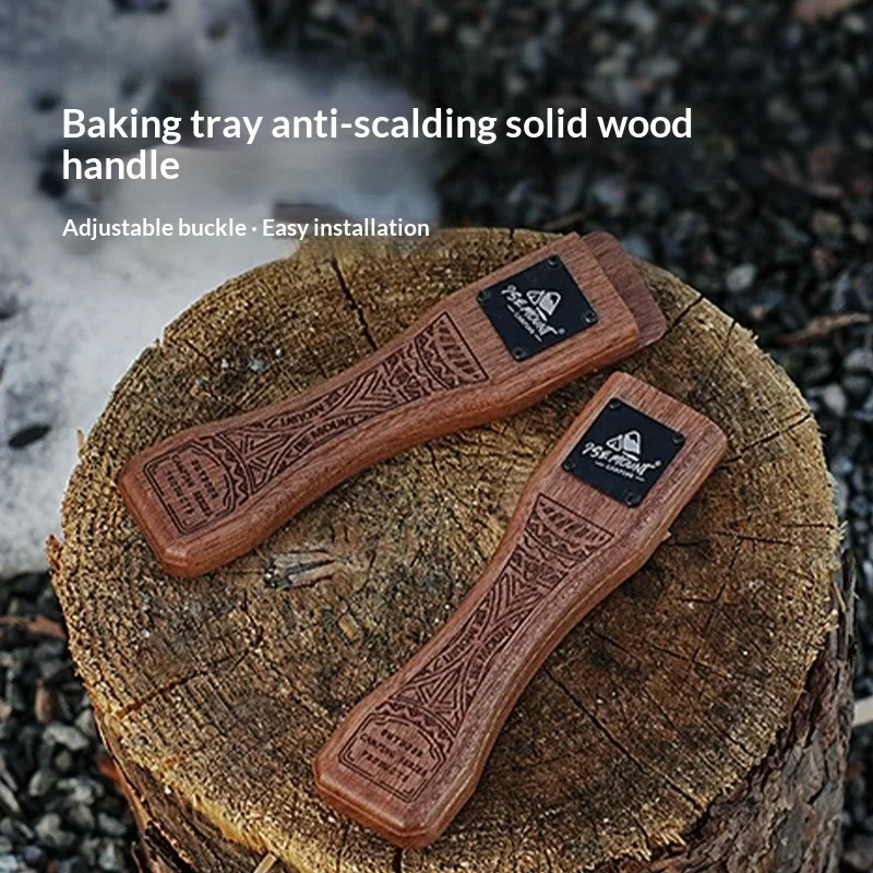Outdoor Grill Pan Handle Heat Resistant Solid Wood Grip Adjustable Clamp Lifter Pan Remover