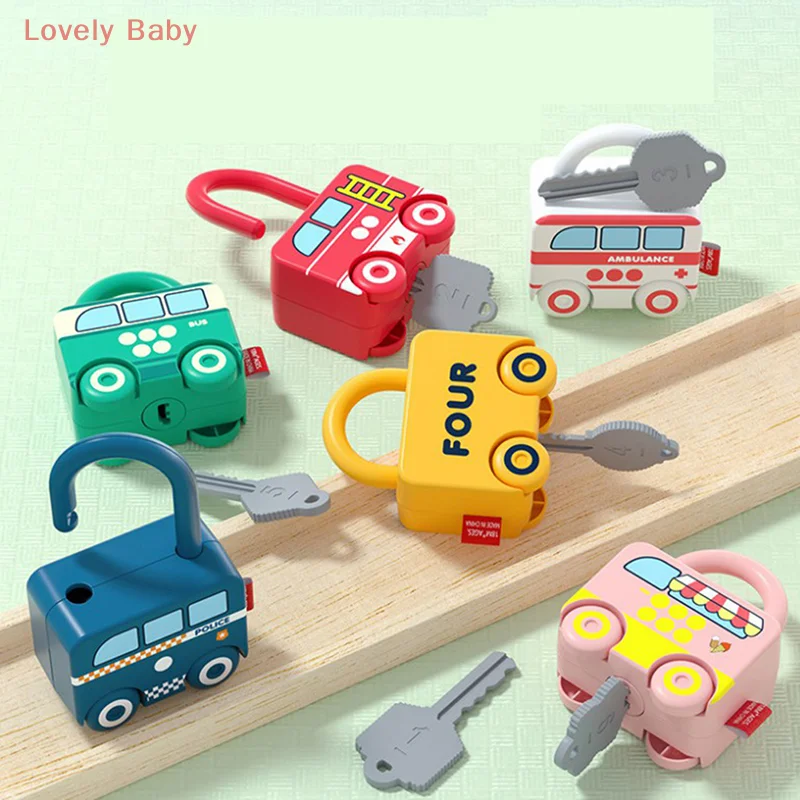 【BBS】1 Pc Random Color Kids Learning Locks with Keys Educational Numbers Matching Counting Car Toys