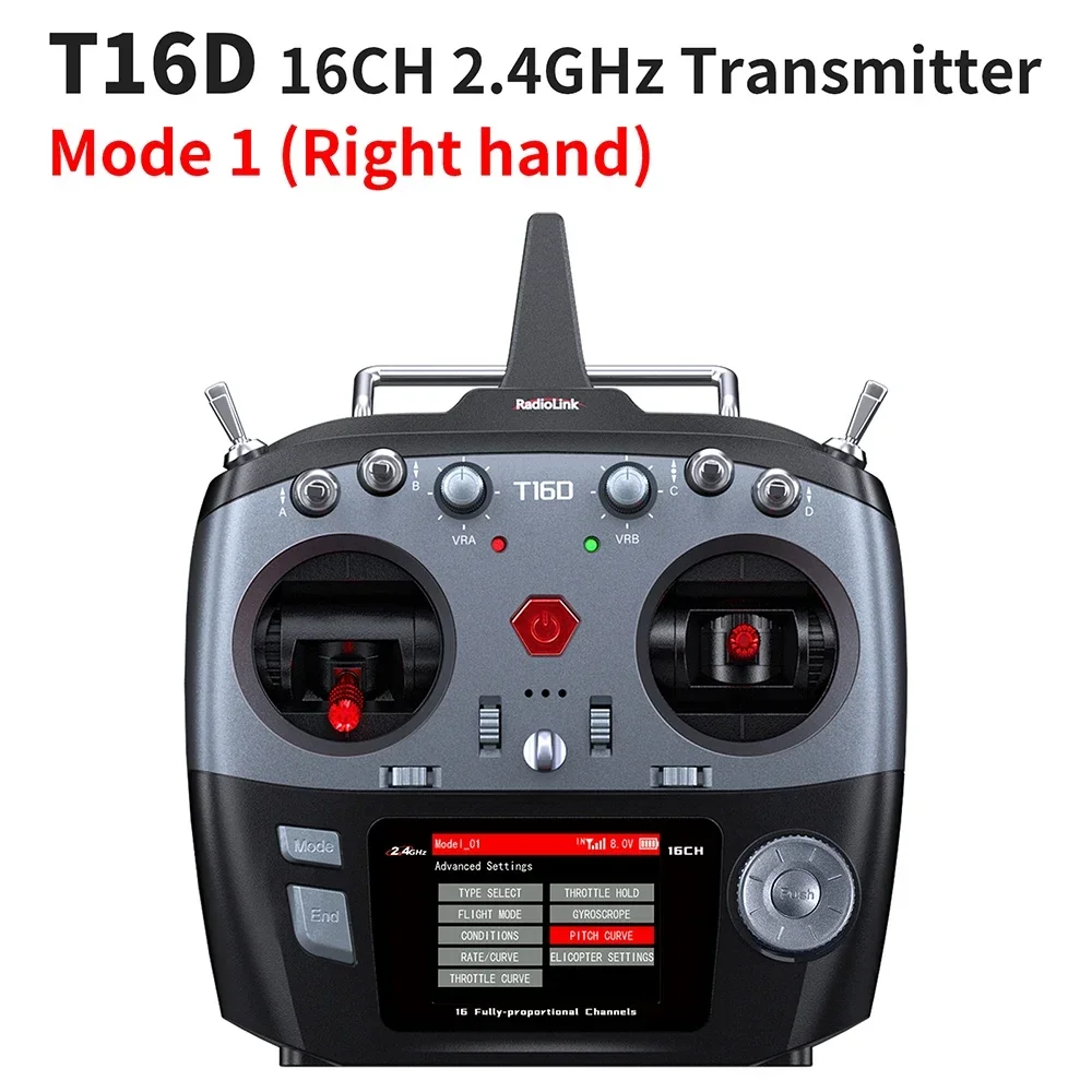 RadioLink T16D 16CH Conjunto de transmisor y receptor de control remoto inalámbrico para modelos RC