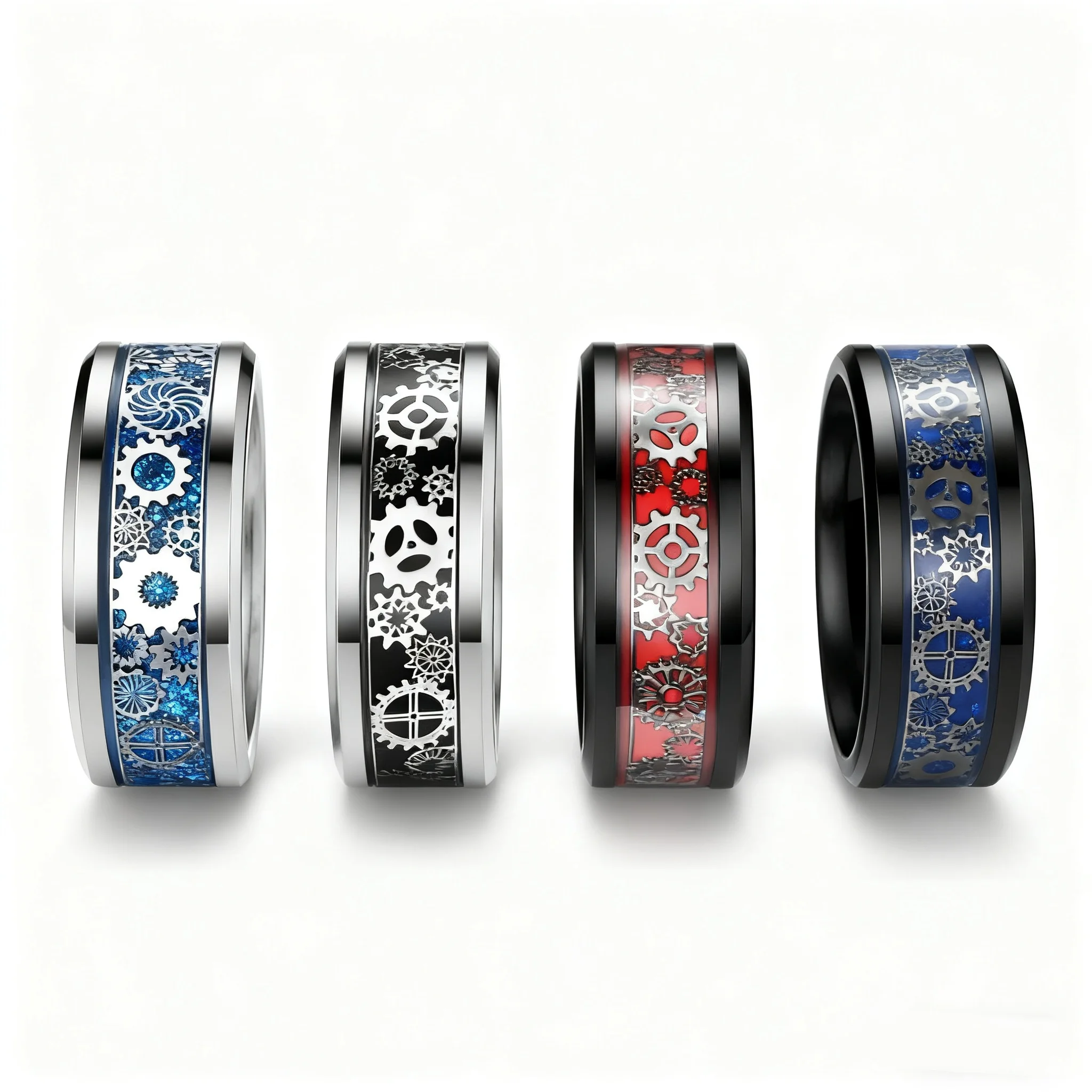 50pcs 8MM Stainless Steel Ring Men Steam Punk Gear Women Engagement Charm Jewelry Anniversary Gift Wholesale