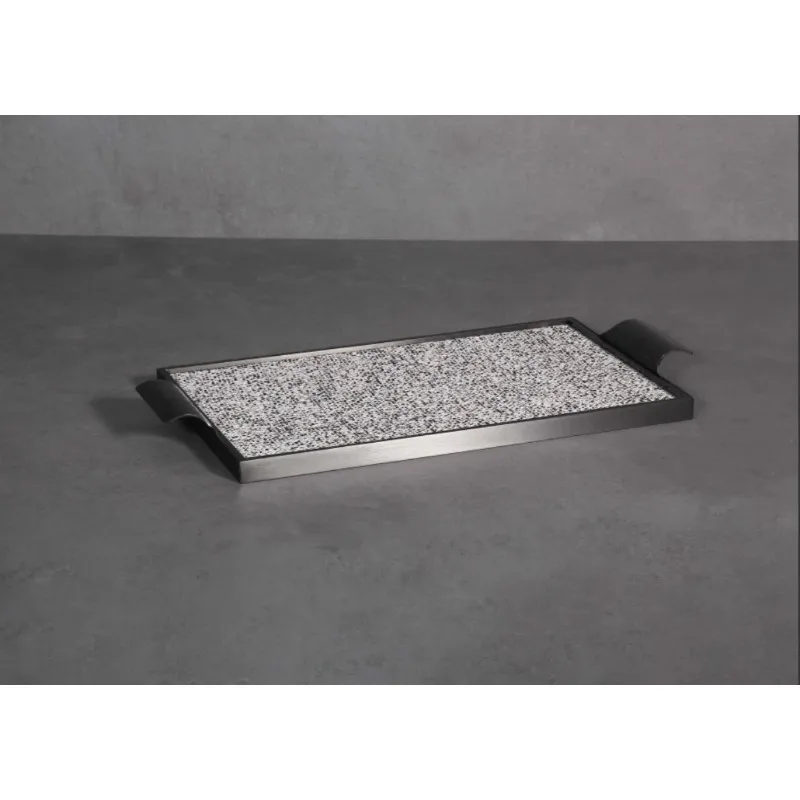 

Light luxury style model room, sales office, living room, coffee table ornaments, leather metal horsehair tray, soft decoration