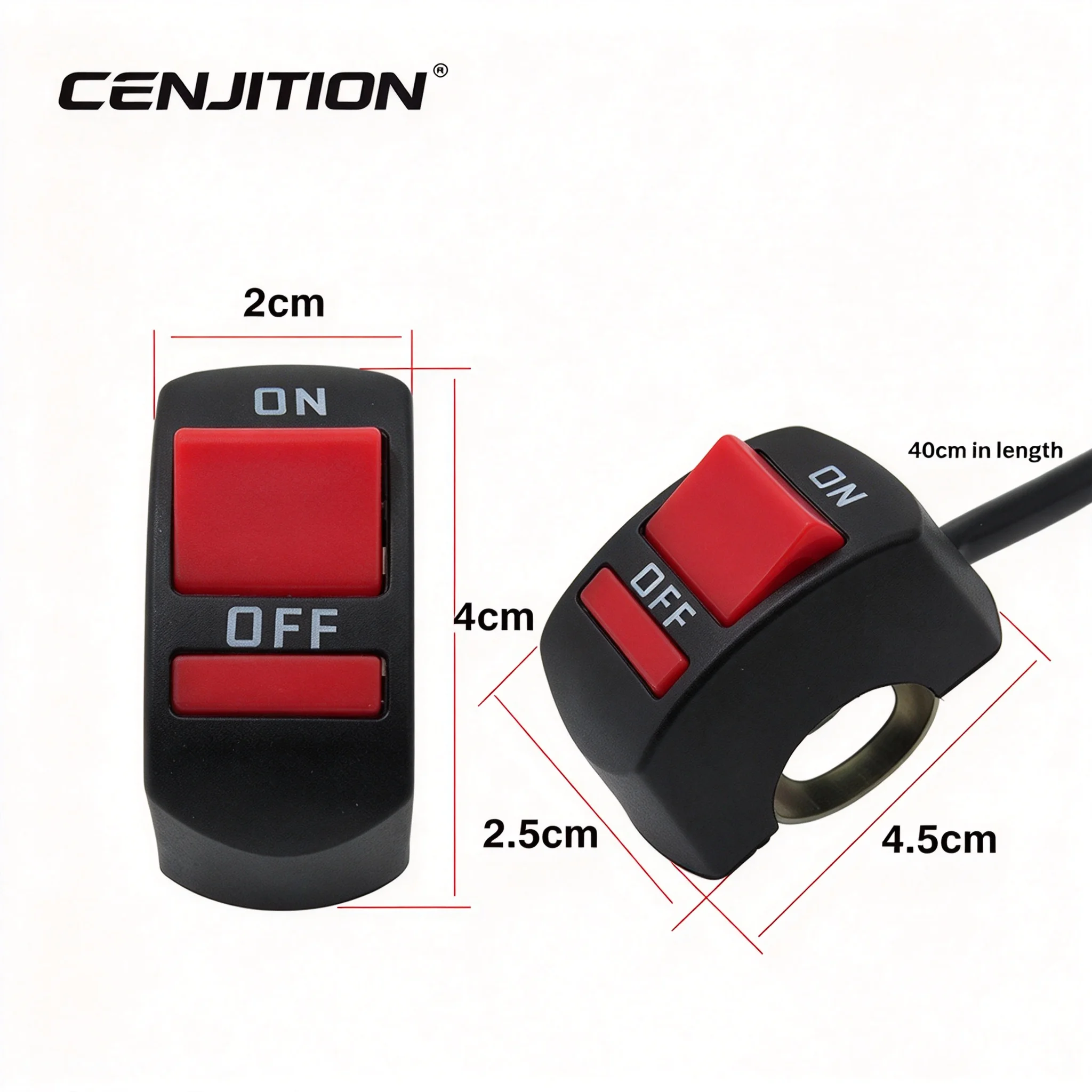 CENJITION DC12V 10A Black Universal Motorcycle Handlebar Flameout Switch ON OFF Button for Moto ATV Bike